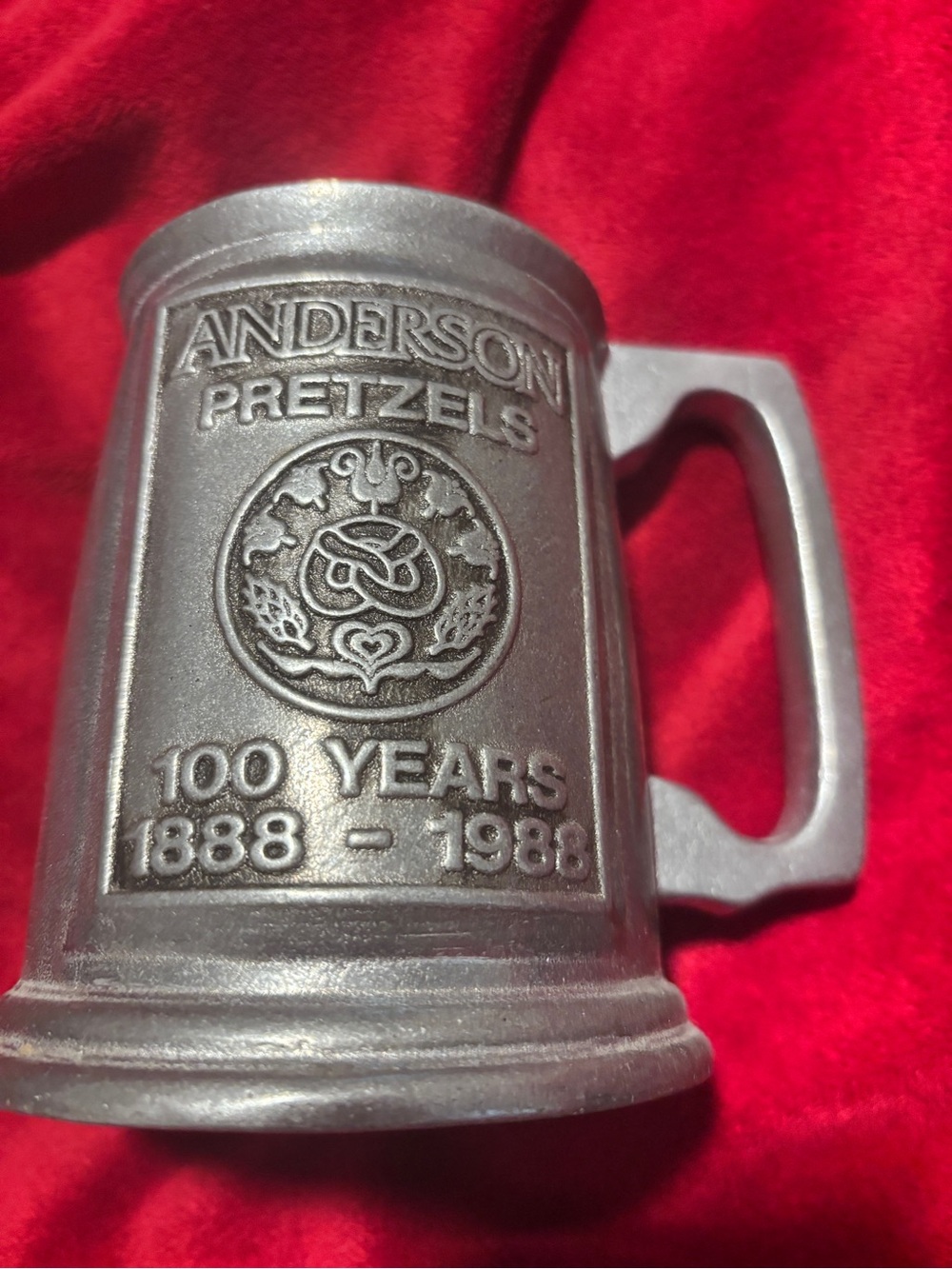 Pewter Collector Mug Pewtarex Handmade Anderson Pretzels 5x3 Sand Cast w/booklet
